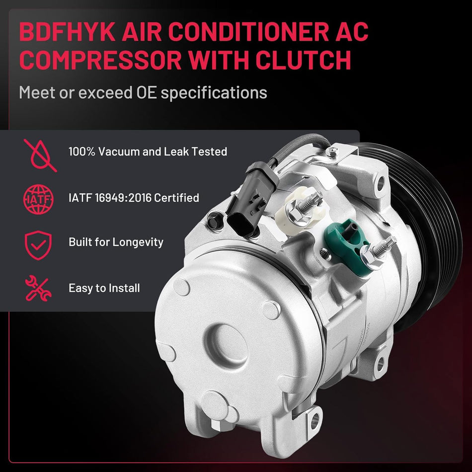BDFHYK 178313 A/C Compressor with Clutch For Ram 2500 3500 4500 5500 6.7L 2011-2023 Replacement 55111-444AB, RL111-444AB, R5111-444AB