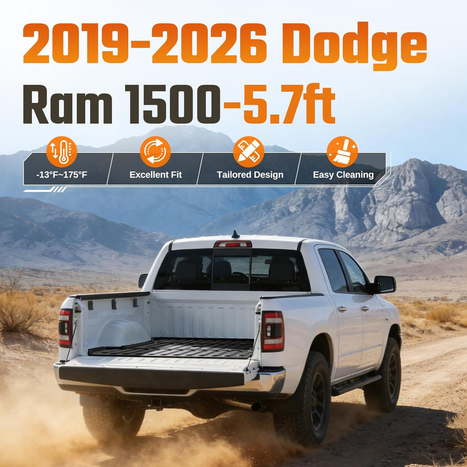 2019-2026 Ram 1500 & 1500 Classic 5.7FT Bed Truck Bed Mat, High-Wall TPE Liner | BDFHYK