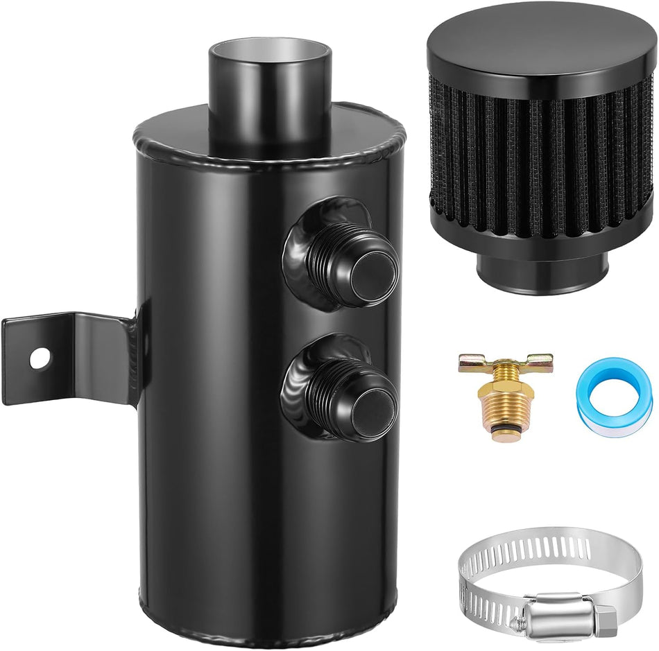 BDFHYK 750ml Oil Catch Can Tank Kit, 10AN Universal Polish Baffled Reservoir with Breather Filter and 3/8" ID Fuel Line Hose, Aluminum