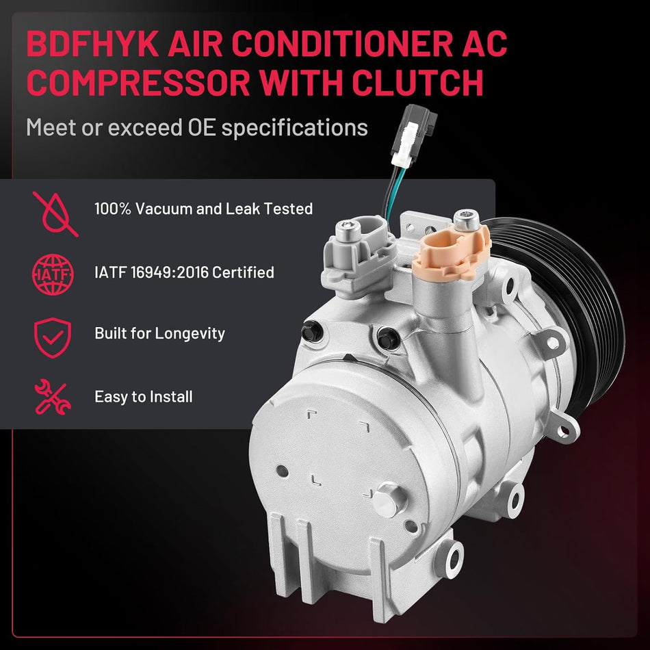 BDFHYK 68686 A/C Compressor with Clutch For Ford F-250 F-350 F-450 F-550 Super Duty 6.7L 2017-2019, Replacement HC3Z19703A
