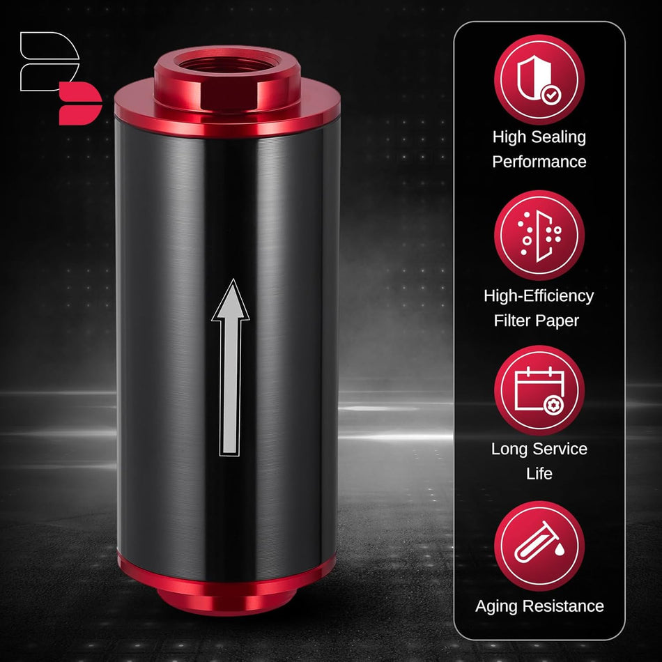 Inline Fuel Filter 100 Micron with 6AN 8AN 10AN Adapter Universal 50MM Aluminum for EFI Fuel System, LS Exchange Red