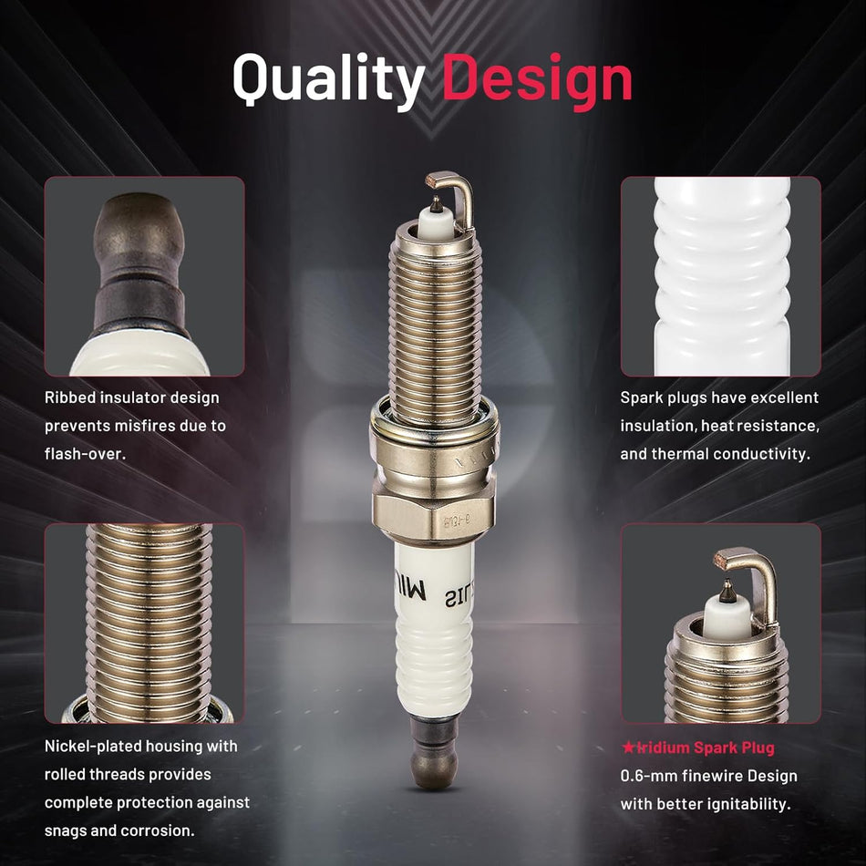 BDFHYK Set of 4 Iridium Spark Plug Compatible with Hyundai Equus Genesis Santa Fe Sport Sonata Tucson, Compatible with Kia Optima Sorento Sportage Borrego,Replacement for XP6203 SILZKR6B10E SP1040