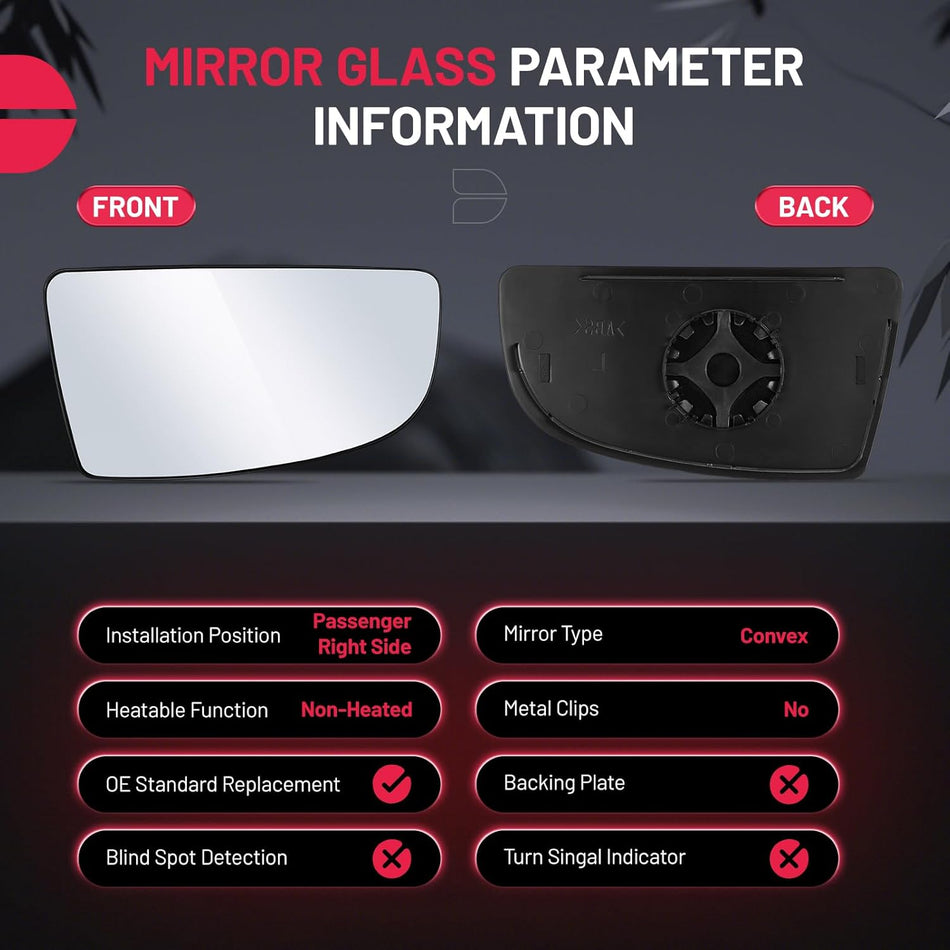 BDFHYK Mirror Glass Compatible with Transit T150 T250 T350 2015-2022 Side View Convex Mirror Glass with Backing Plate, Replaces BK3Z17K707B (Right Lower Side)