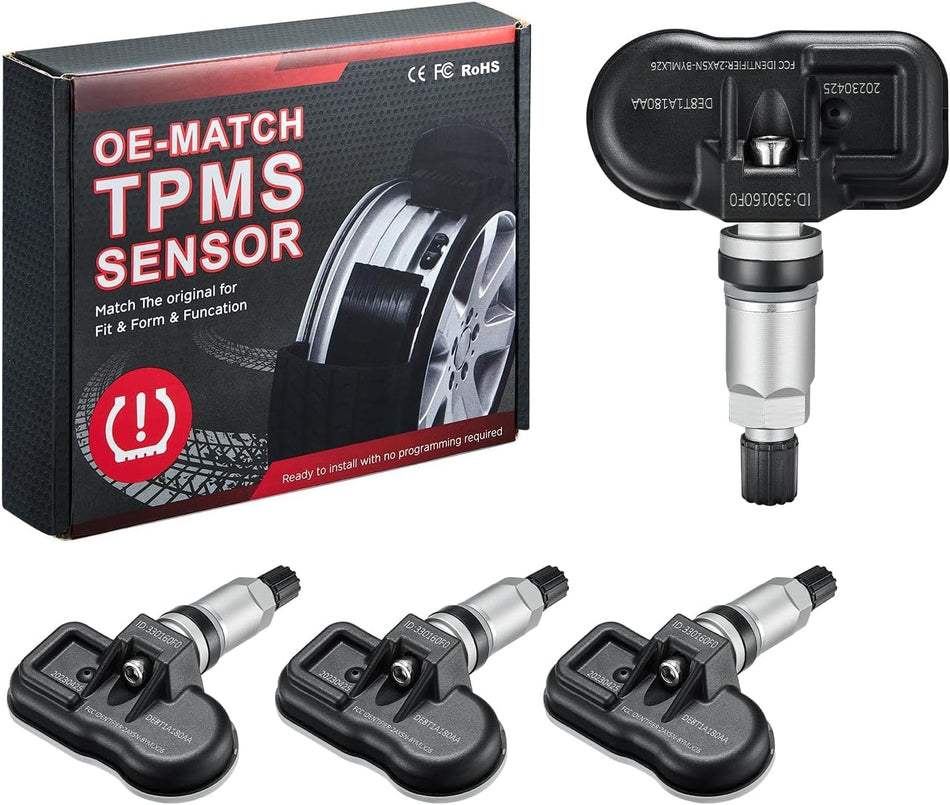 BDFHYK 4PCS Upgrade TPMS Sensor Compatible with Explorer F-150 F-250 F-350 Super Duty E-150 E-250 Edge Escape Focus Mustang Taurus, Lincoln Replaces# 9L3Z-1A189-A DE8T-1A180-A DE8T-1A180-AA