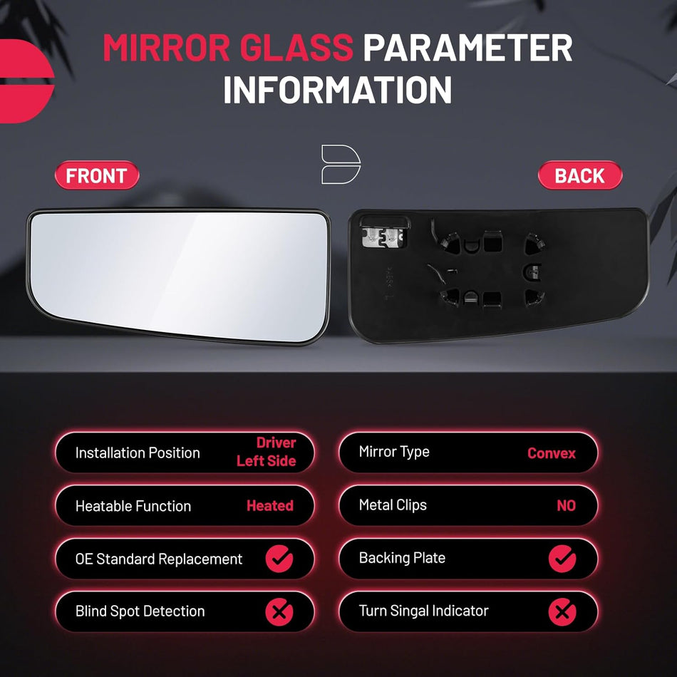 BDFHYK Mirror Glass Compatible with 2015-2021 F-150, 2017-2022 F-250 F-350 F-450 Super Duty Side View Exterior Mirror with Backing Plate, Replaces FL3Z17K707V, Heated (Left Lower Side)