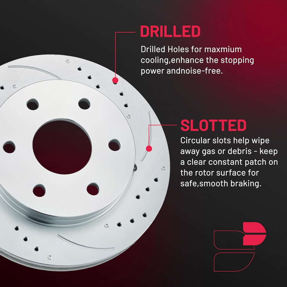 BDFHYK Front Brake Kit for GMC Savana 1500 (2003–2008) & Yukon XL 1500 (2001–2006), Chevy Express 1500, Drilled & Slotted Rotors, Ceramic Pads