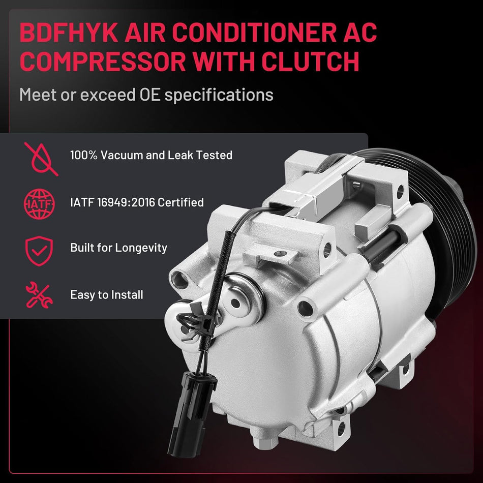 BDFHYK 68182 A/C Compressor with Clutch For Dodge Ram 2500 5.9L 2006-2009, 6.7L 2007-2009, Ram 3500 2006-2009, Ram 4500 5500 2008-2010