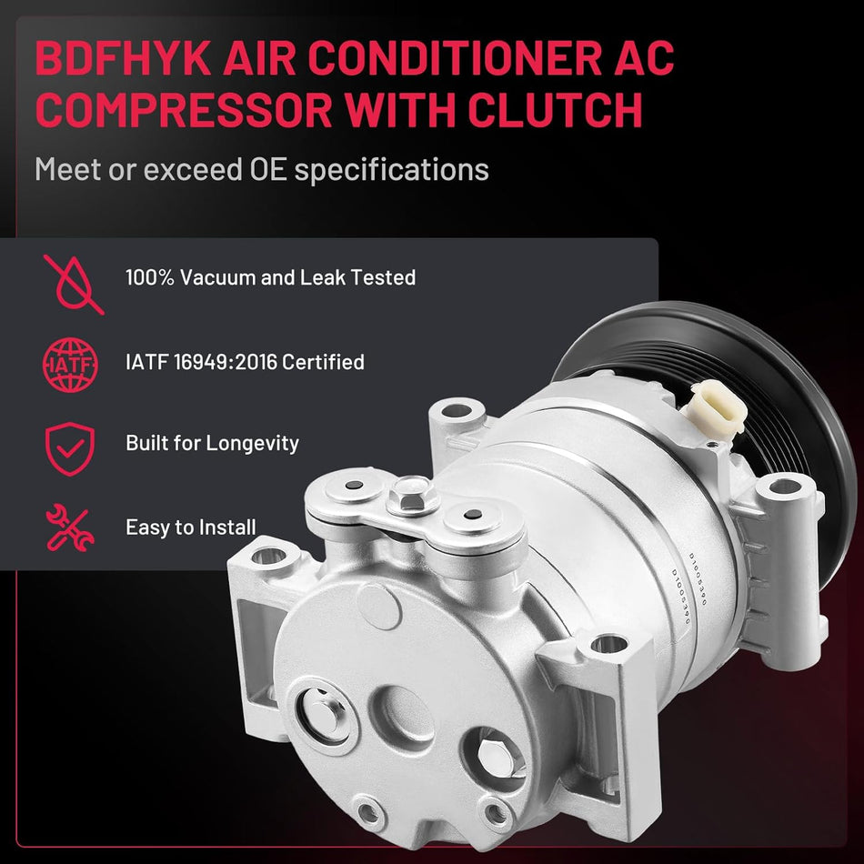 BDFHYK A/C Compressor with Clutch For Chevy Blazer C1500, Silverado 1500/2500/3500, S10 G30 L30, GMC Jimmy Sonoma,Sierra 1500/2500/3500