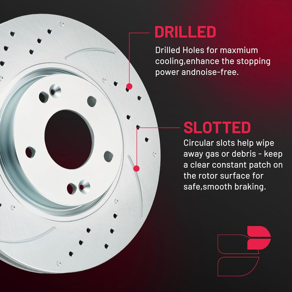 BDFHYK Front & Rear Brake Kit for Hyundai Sonata (2011–2014) & Kia Optima (2011–2015), Drilled & Slotted Rotors, Ceramic Pads