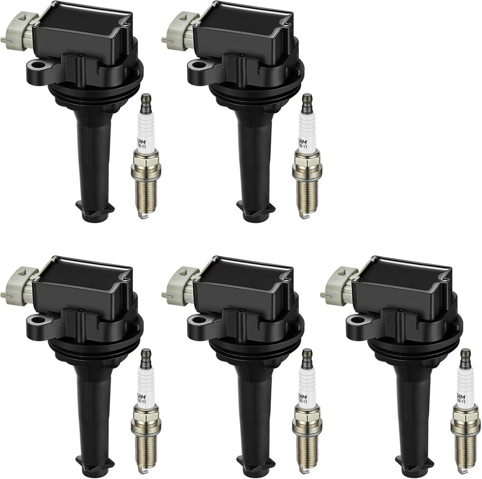 BDFHYK Ignition Coil Pack UF517 and Iridium Spark Plugs AP5325 Compatible with Volvo C30 C70 S40 S60 V50 V70 XC70 2.4L 2.5L L5 C1721 307134170 SKIC178 GN10331 COP345 Sets of 5