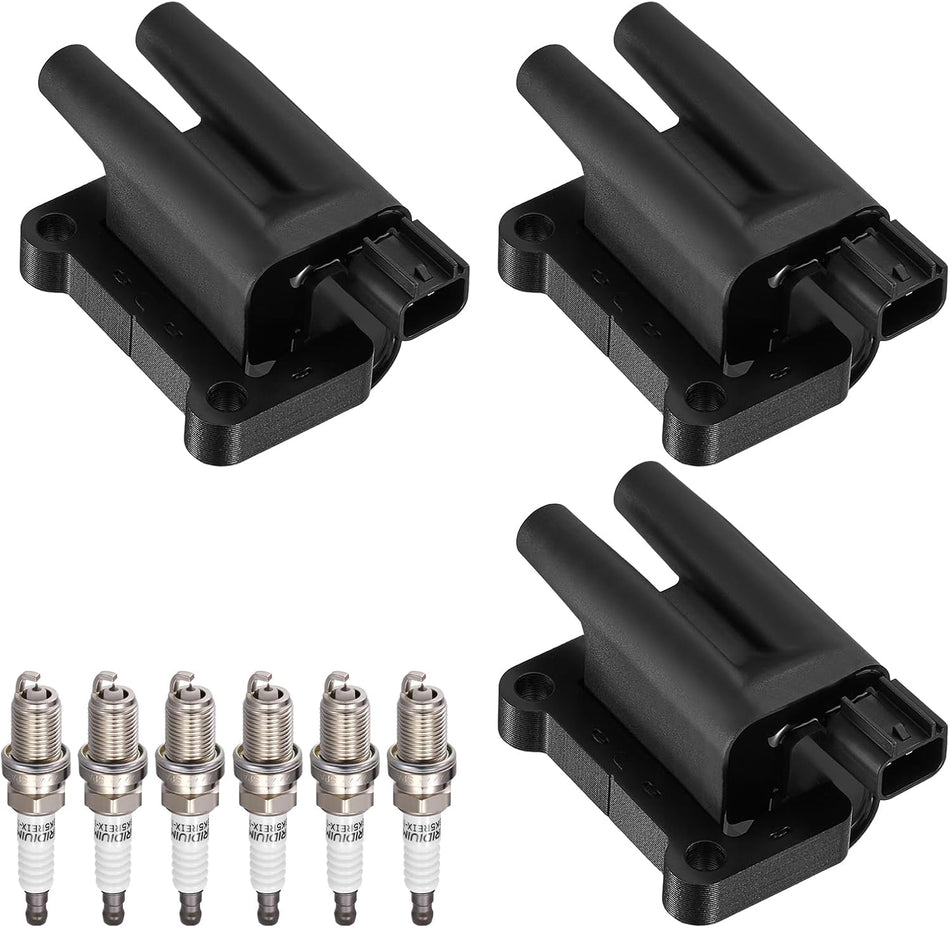 BDFHYK 3 Ignition Coil Pack UF196 and 6 Iridium Spark Plug 4642 Compatible with Mitsubishi 1997-2002 Montero, 1997-2004 Montero Sport 3.0L 3.5L V6 Coil for UF-196 UF196T CUF196 C196 GN10396