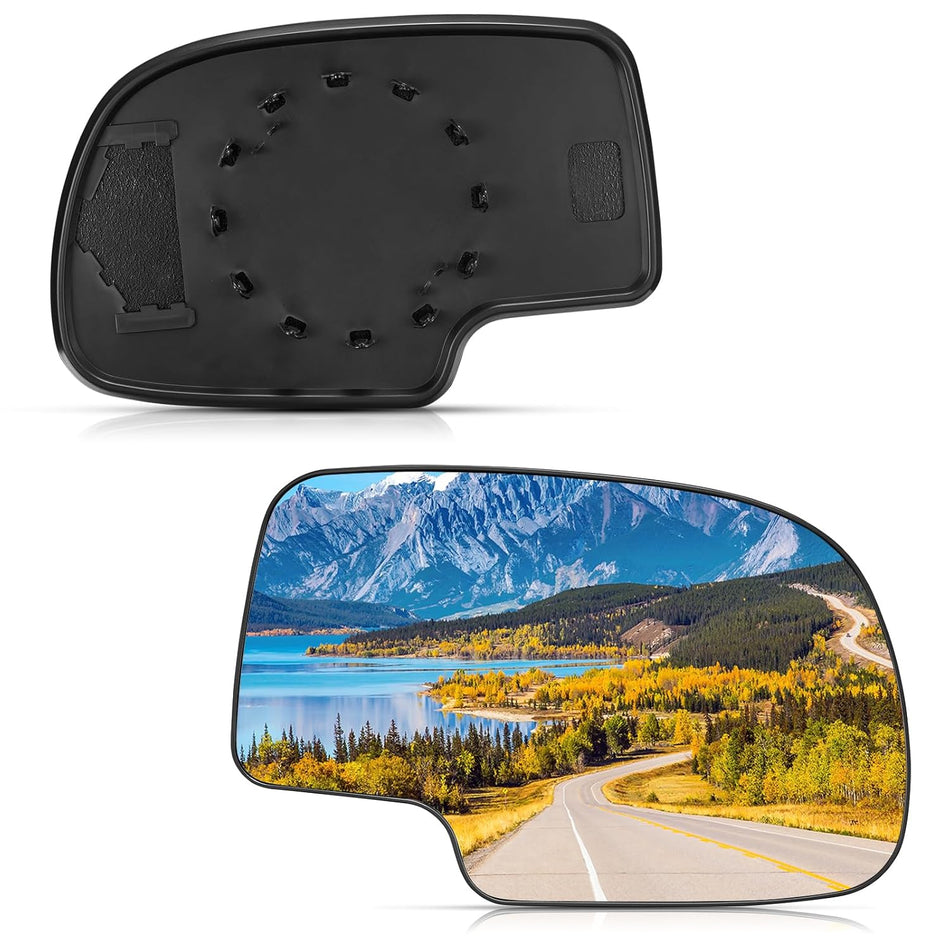 BDFHYK Mirror Glass Compatible with Avalanche Silverado Tahoe Sierra 1500 Escalade Side View Convex Mirror Glass with Rear Holder, Replaces 88986363, Heated (Right Side)