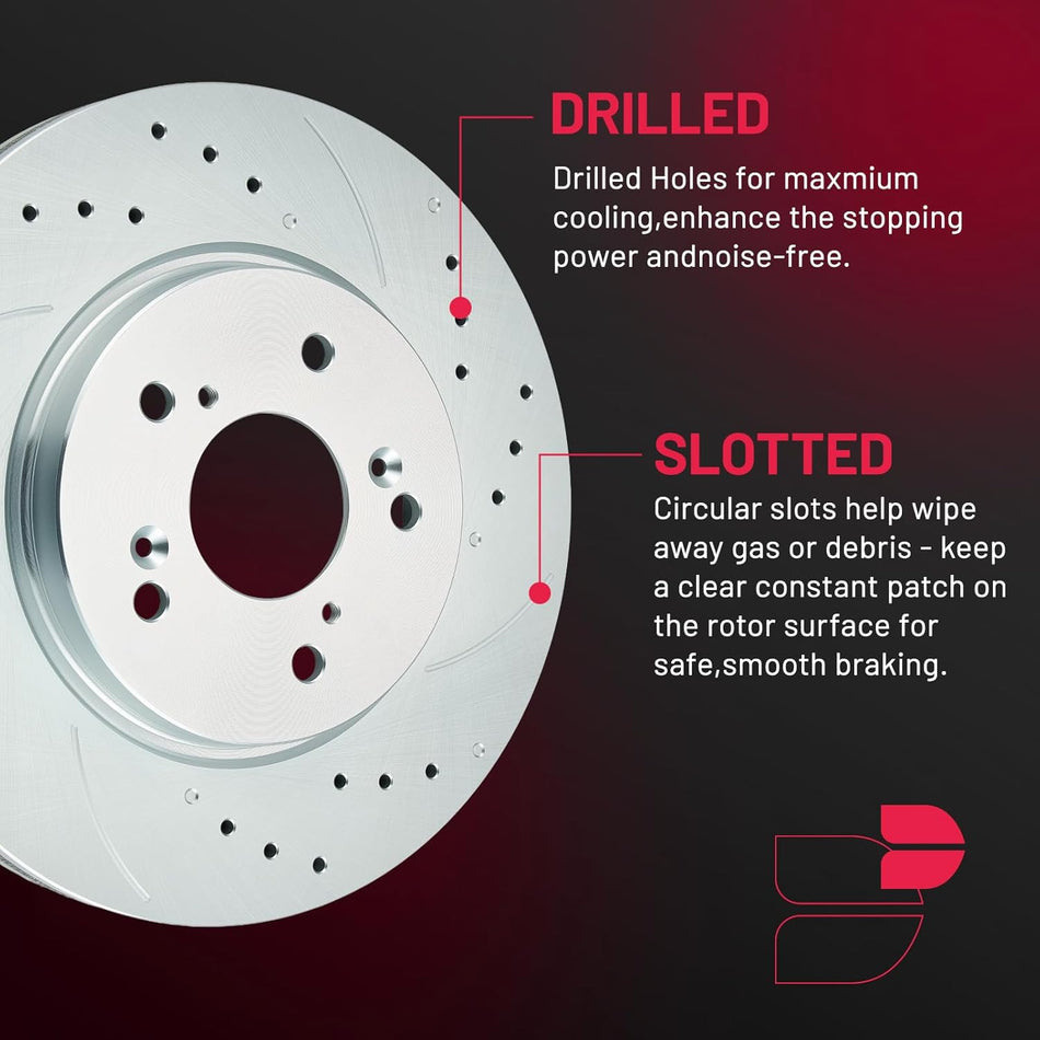 BDFHYK Front and Rear Brake Kit for Honda CR-V 2012 2013 2014 2015 2016, L4 2.4L, Drilled Slotted Brakes Rotors and Ceramic Brake Pads, Replace S-31455, S-31372, D-1521, D-1086
