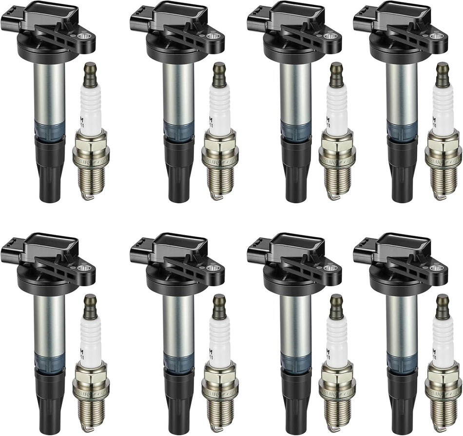 BDFHYK Ignition Coil Pack UF519 and Iridium Spark Plugs BKR5EGP Compatible with Land Rover LR3 Range Rover Jaguar XF XJ8 XK S-Type Super V8 XKR XJR 4.2L 4.4L V8 5C1420 E1019, Sets of 8