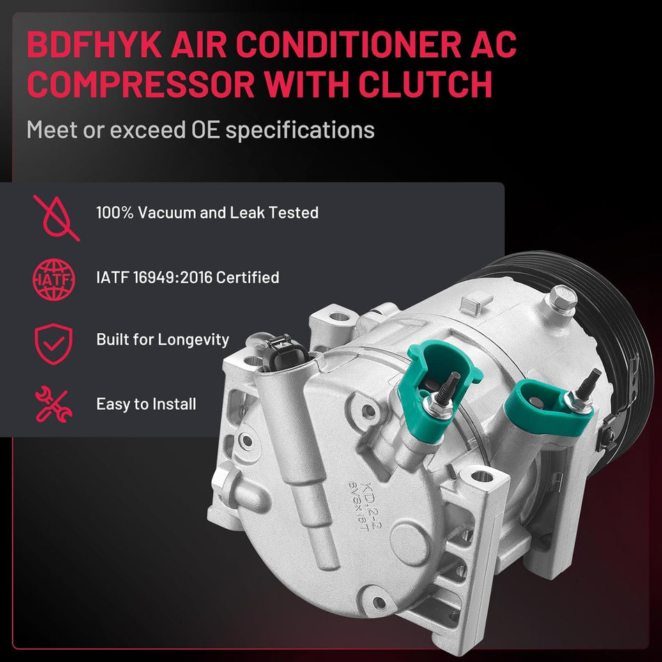 BDFHYK A/C Compressor 178317 For Hyundai Sonata 2011-2014 L4 2.4L L4 2.0L, Kia Optima 2011-2012 L4 2.4L L4 2.0L