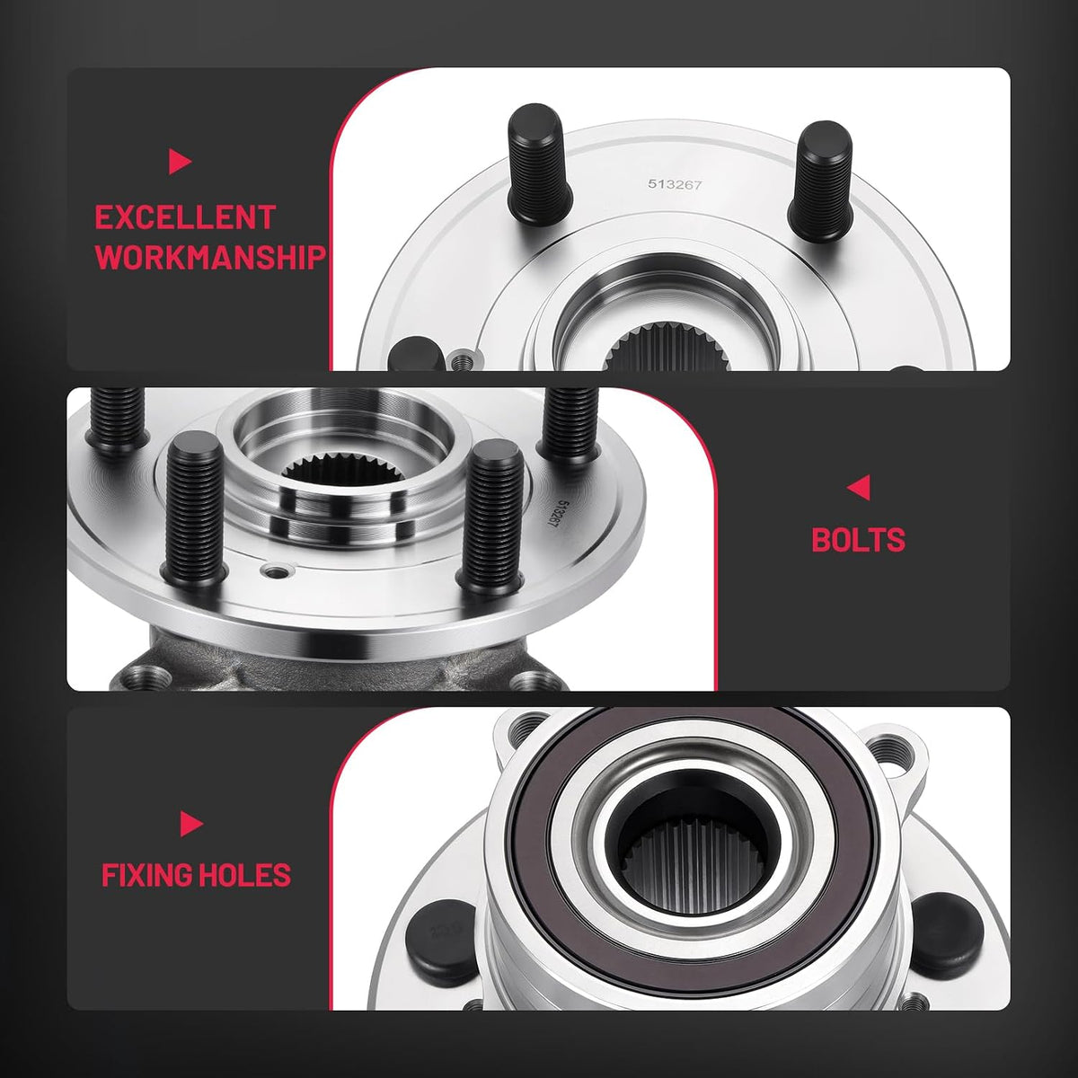 OE-style 513267 front wheel hub bearing assembly replacing HA590228 BR930720 and 44300-STX-A01
