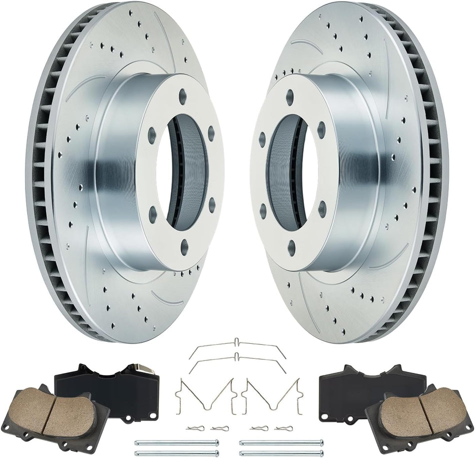 BDFHYK Front Brake Kit Compatible with Toyota Tacoma 2005-2021, FJ Cruiser 2007-2014, 4Runner 2003-2009, V6 4.0L 4.7L, Drilled Slotted Brakes Rotors and Ceramic Brake Pads, Replace S-31327, D-976