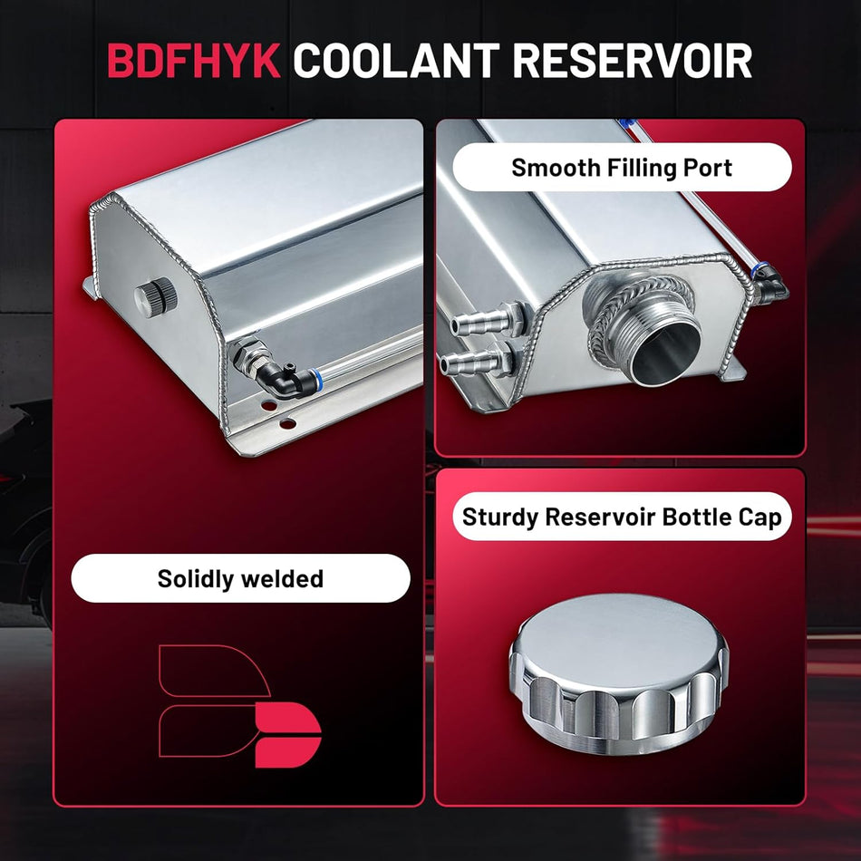 BDFHYK Coolant Overflow Reservoir Tank 2L Expansion Catch Can Universal Radiator Reservoir Polished Aluminum Silver