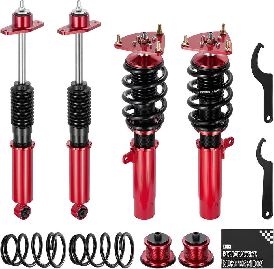 BDFHYK Coilovers Compatible with Mazda 3 2004-2013 Shock Absorber Replacement 4 PCS, Adjustable Height Coilovers Suspension Kit Lowering Kit, Red
