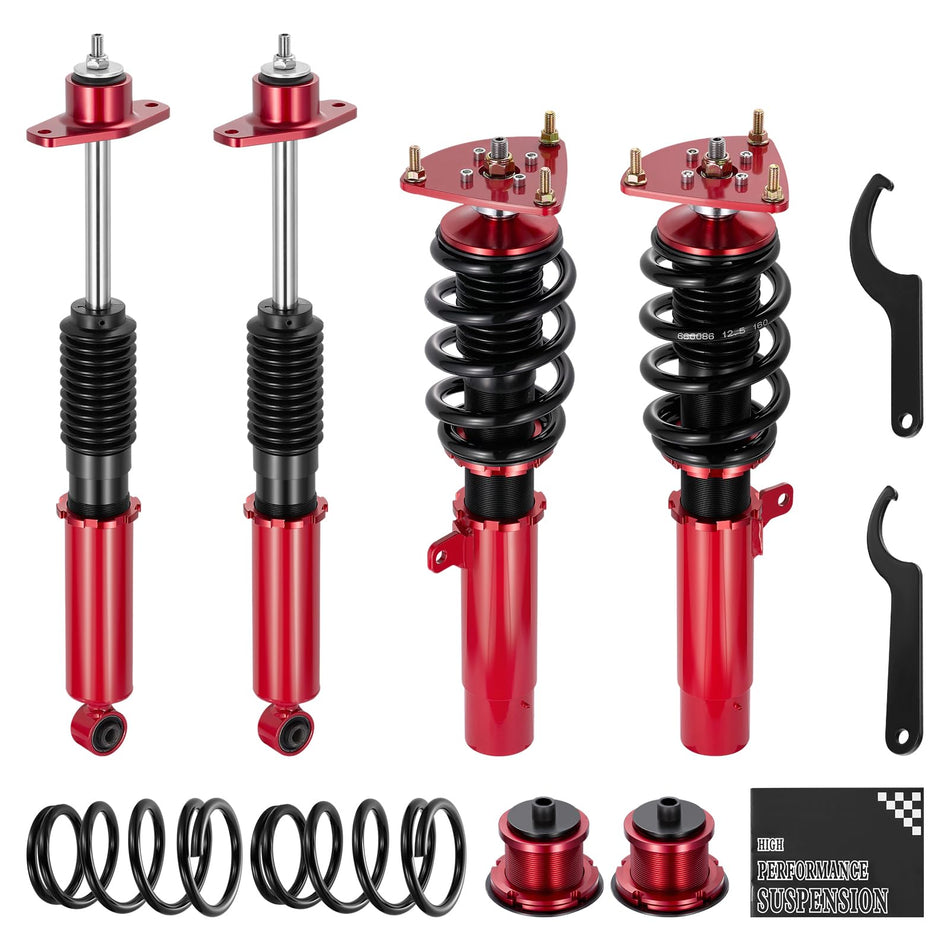 BDFHYK Coilovers Compatible with Mazda 3 2004-2013 Shock Absorber Replacement 4 PCS, Adjustable Height Coilovers Suspension Kit Lowering Kit, Red