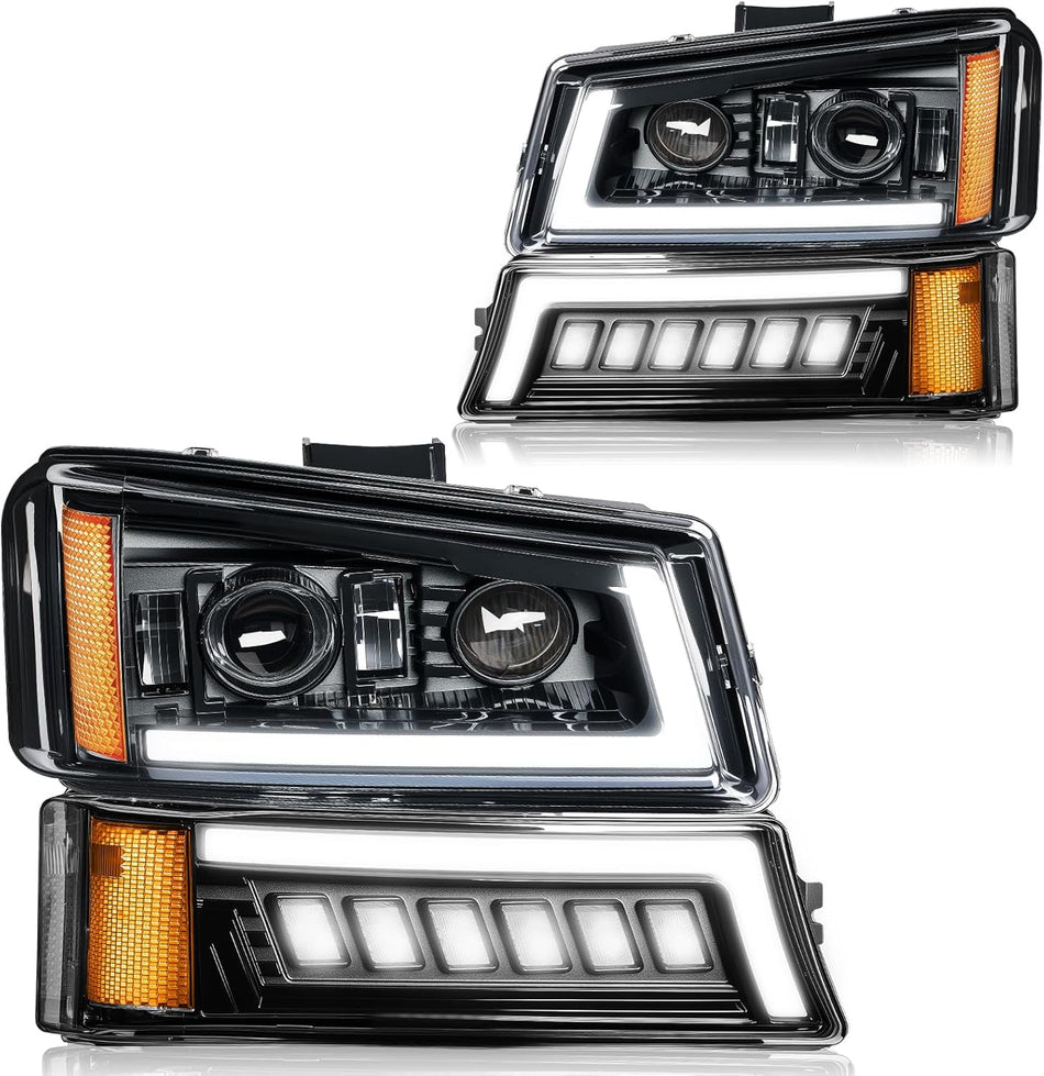 BDFHYK LED Headlights Assembly Compatible with 2003-2006 Chevy Silverado Avalanche Compatible with 07 Silverado 1500 Accessories DRL, Turn Signal Lights,High/Low Beam with Bulbs, Side Marker