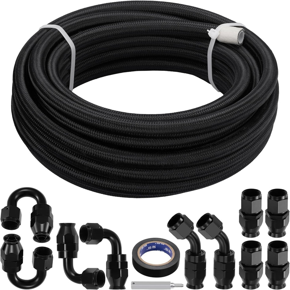 BDFHYK 20FT 5/16" ID PTFE Fuel Line Kit 6AN PTFE Fitting Compatible with E85 Ls Swap Fuel line kit, Nylon Stainless Steel Braided Fuel Hose