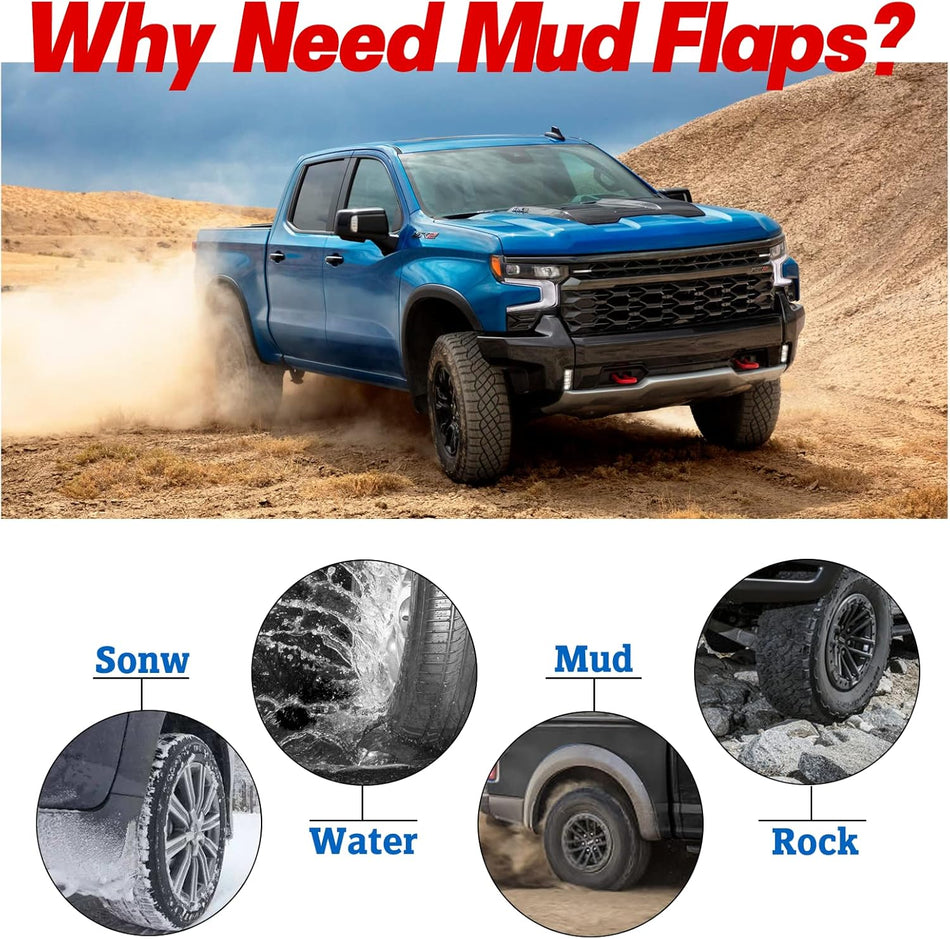 Mud Flaps for Chevy Silverado 1500 2019–2022, Front & Rear 4PCS