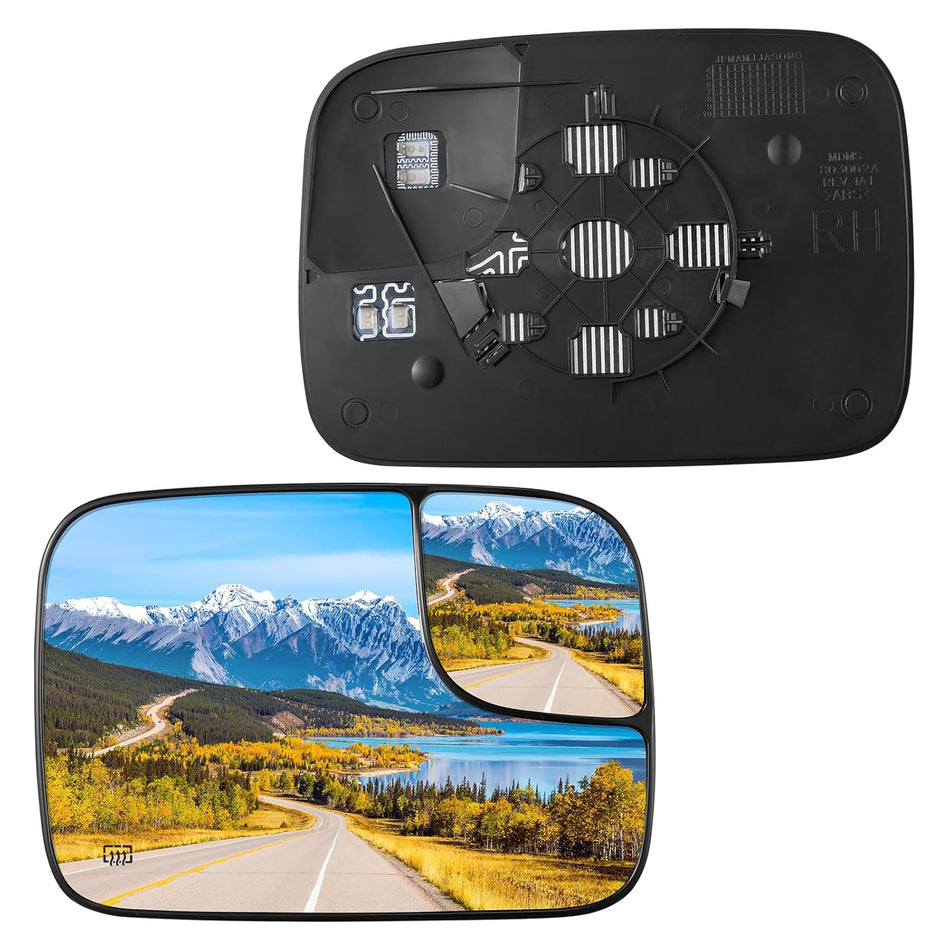 BDFHYK Mirror Glass Compatible with Dodge 2005-2008 Ram 1500 2500 3500 Side View Exterior Mirror with Backing Plate, Replaces 12477844 5161010AA CH1325121, Heated (Right Side)