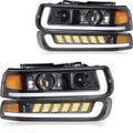 BDFHYK LED Headlight Assembly for 2003-2006 Chevy Silverado & Avalanche, Chrome Housing Amber Reflector