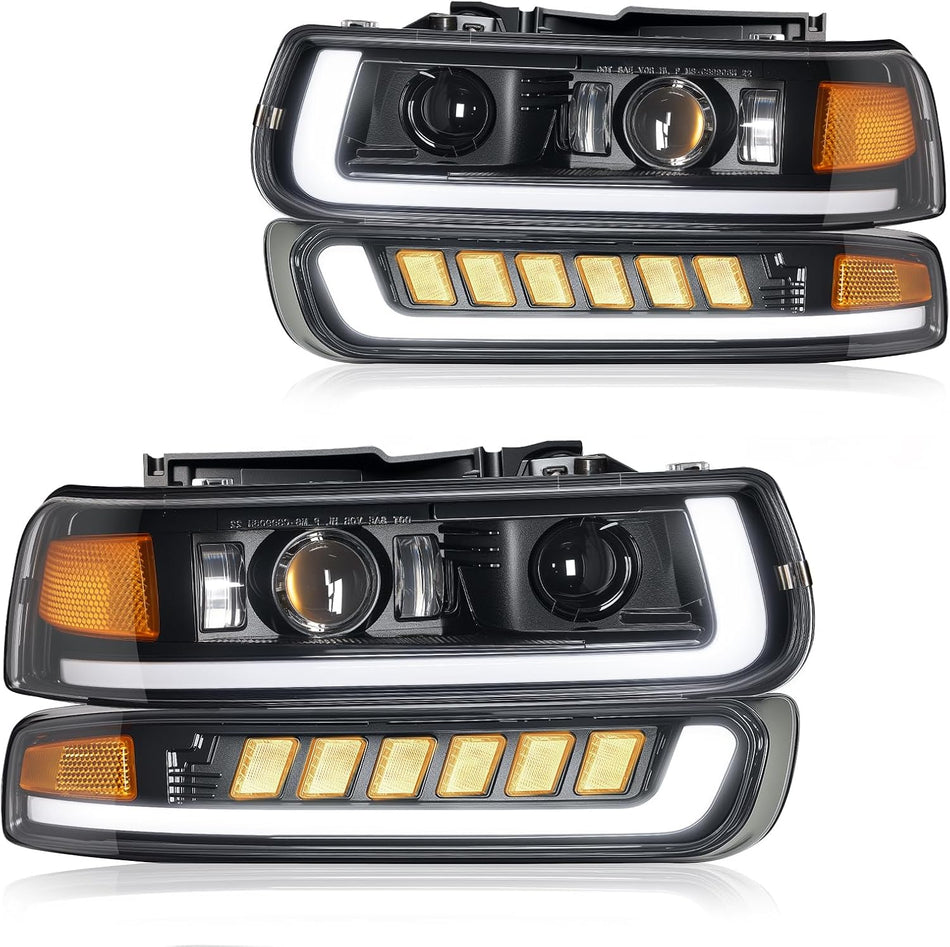 BDFHYK LED Headlights Assembly Compatible with 1999-2002 Chevy Silverado 2000-2006 Suburban Tahoe 1500 Accessories DRL, Turn signal lights, High/Low Beam with Bulbs, Head Lights (NOT FIT for GMC)