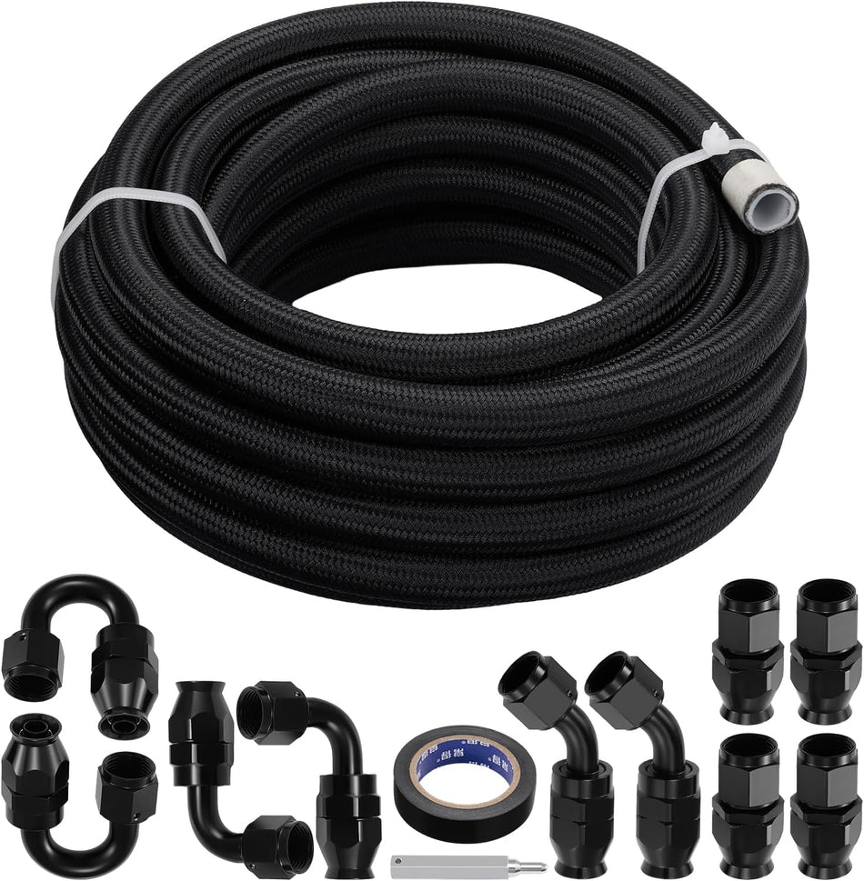 BDFHYK 20FT 13/32" ID PTFE Fuel Line Kit 8AN PTFE Fitting Compatible with E85 Ls Swap Fuel line kit, Nylon Stainless Steel Braided Fuel Hose