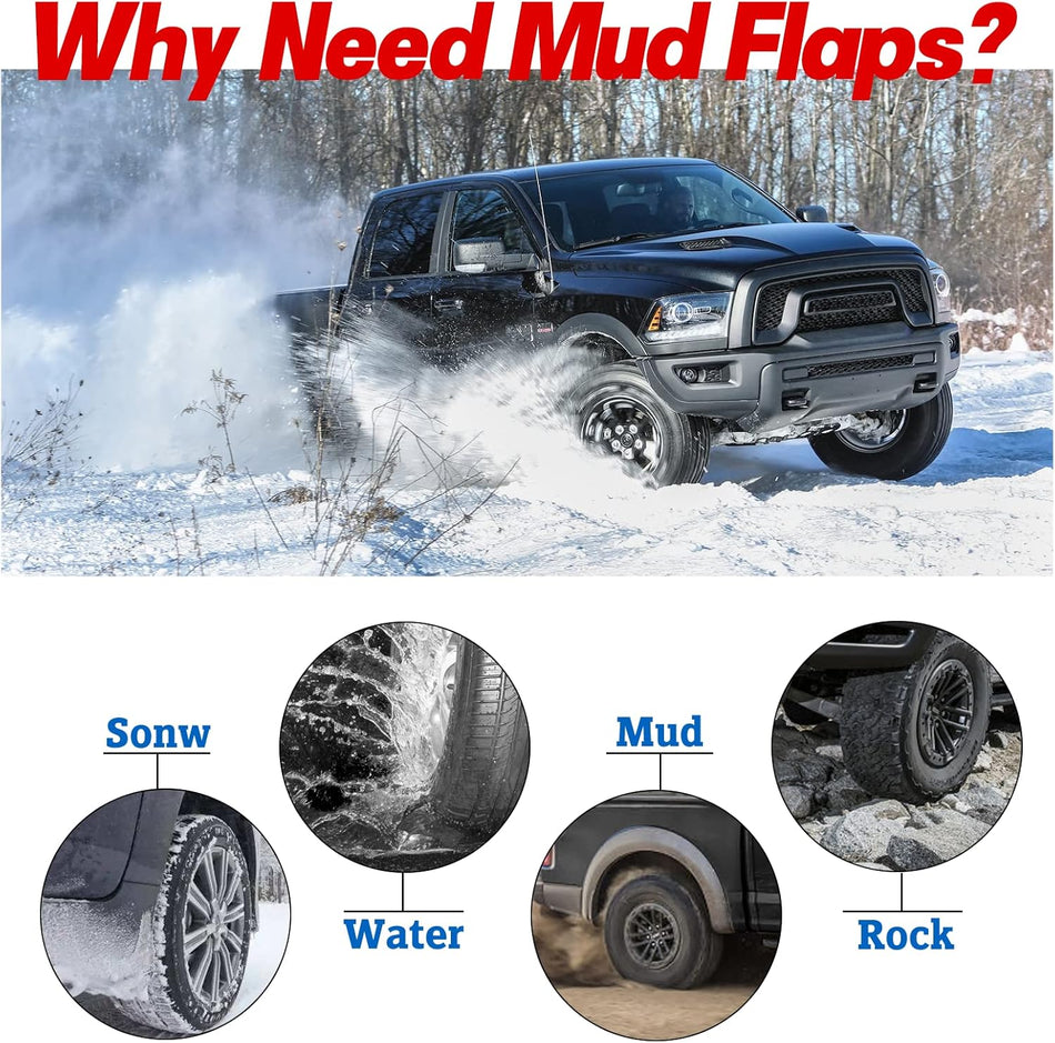 BDFHYK Mud Flaps Splash Guards 4PCS Front & Rear Side Mud Guards Compatible with Dodge Ram 1500 2500 3500 (2009-2022) Without OEM Fender Flares