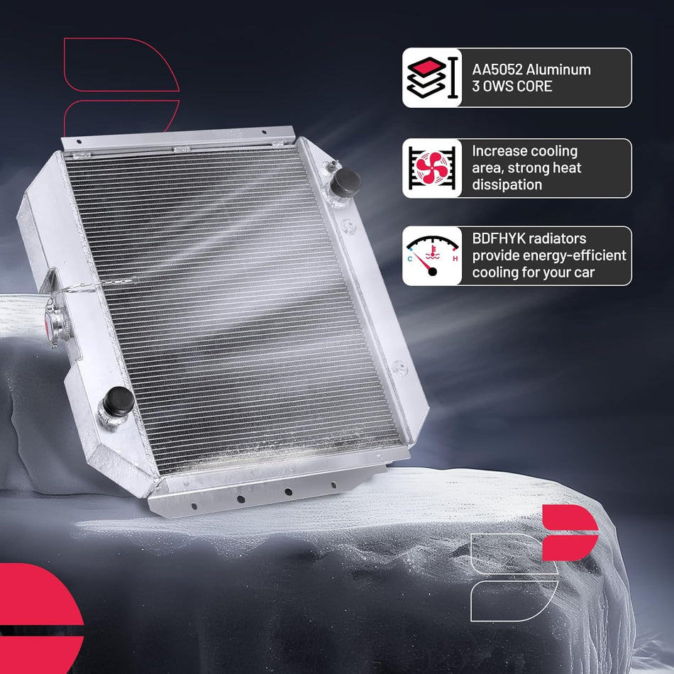 BDFHYK 3ROW-44MM CU433 Aluminum Radiator Compatible with for Ford 1968-1979 Bronco/1968-1979 F-100/1975-1979 F-150/1968-1979 F-250/1975-1979 F-350/1976 F-500