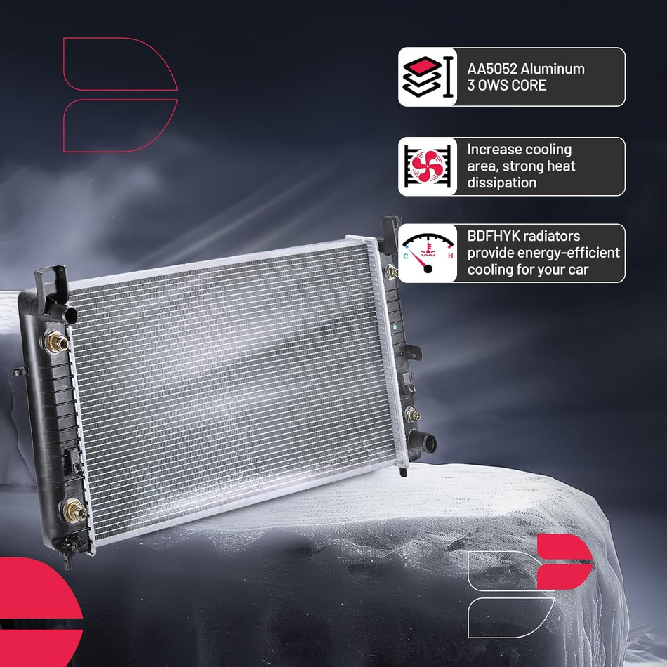 BDFHYK CU2370 Aluminum Radiator for Compatible with Cadillac Chevrolet GMC Hummer Full Aluminum Coolant Radiator with Engine Oil Cooler Replace 13029, 2370