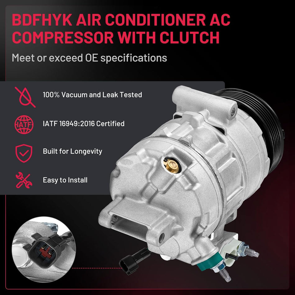 A/C Compressor with Clutch for Ford Explorer 2011-2019 3.5L V6, Police Interceptor Utility 3.7L, CO 9777C, 98332