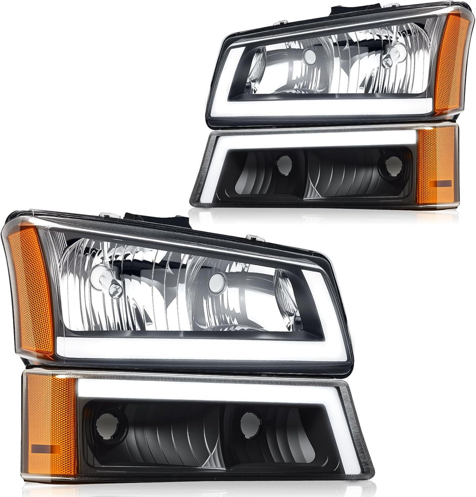 BDFHYK LED Headlight Compatible with 2003-2006 Chevy Silverado 1500 2500 3500 HD 2003 2004 2005 2006, Compatible with 2003-2006 Chevy Avalanche 1500 2500 Clear Lens, Chrome Housing, Amber Reflectors