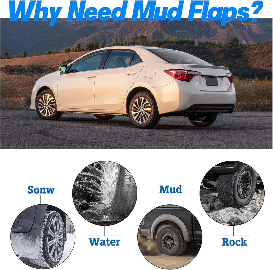 Mud Flaps for Toyota Corolla 2014–2017 Sedan, Front & Rear 4PCS, Without Fender Flares