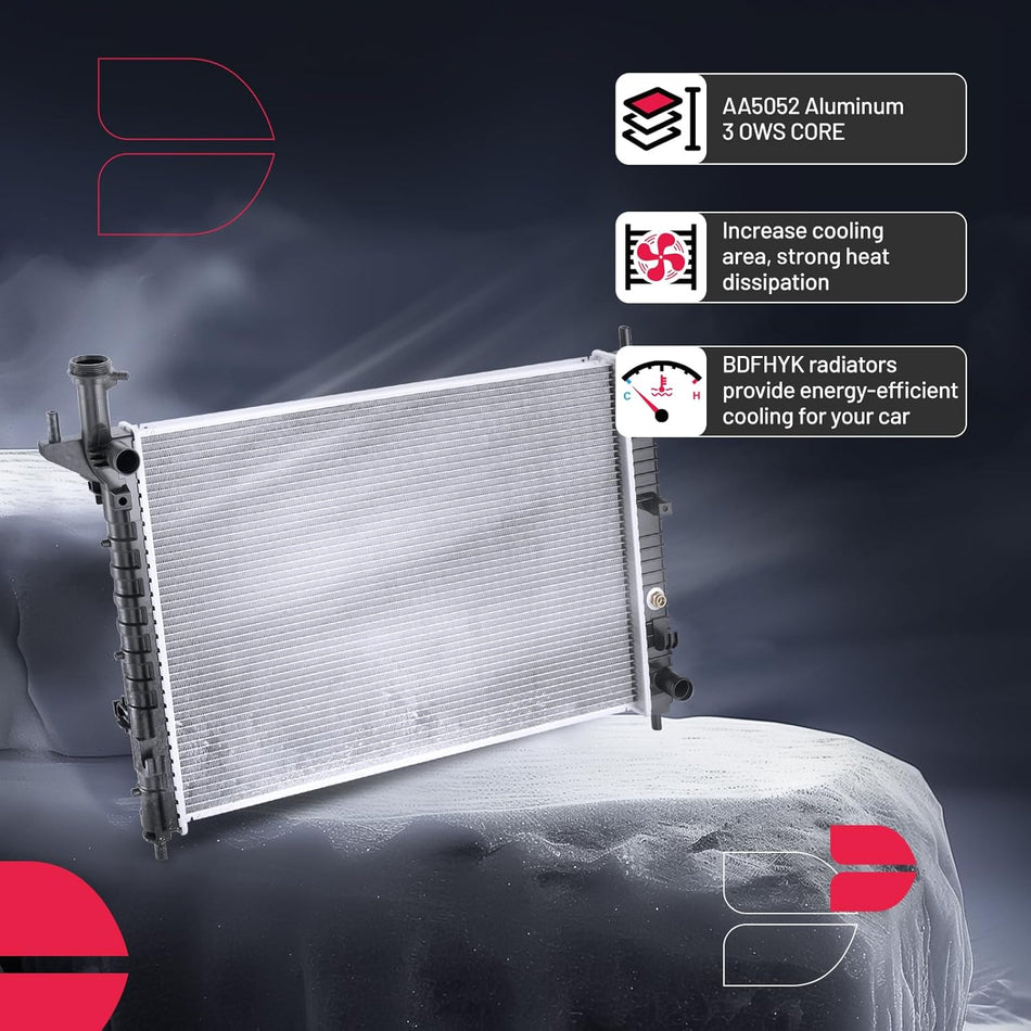 BDFHYK CU13007 Aluminum Radiator for Compatible with Buick Enclave Chevrolet Traverse GMC Acadia Saturn Outlook Full Aluminum Coolant Radiator 3.6L V6 Replace 13006