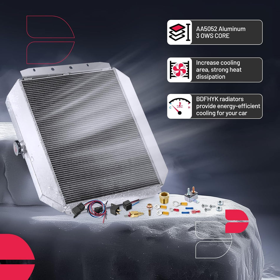 BDFHYK 3ROW-44mm CU433 Aluminum Radiator Compatible with for Ford Bronco 1968-1979,F-100 1968-1979,F-150 1975-1979,F-250 1968-1979,F-350 1975-1979,F-500 1976