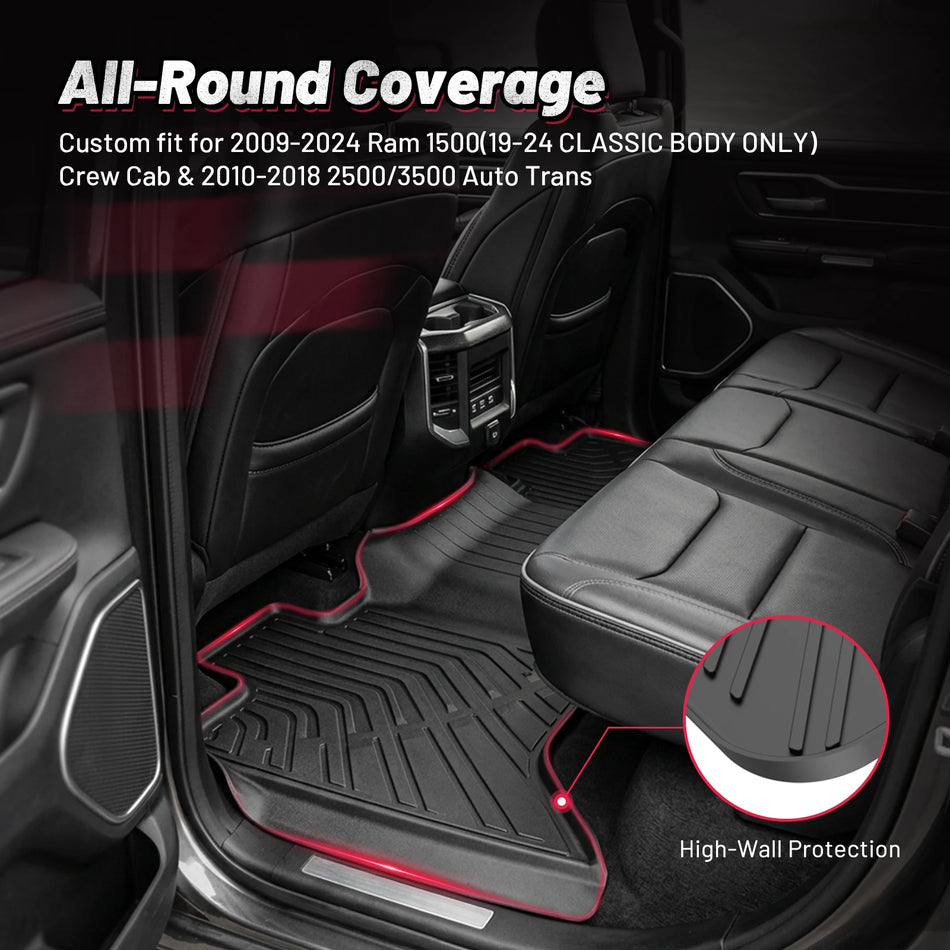 2009–2024 Ram 1500 Classic, 2010–2018 Ram 2500 3500 Crew Cab Floor Mats, Auto Trans | BDFHYK