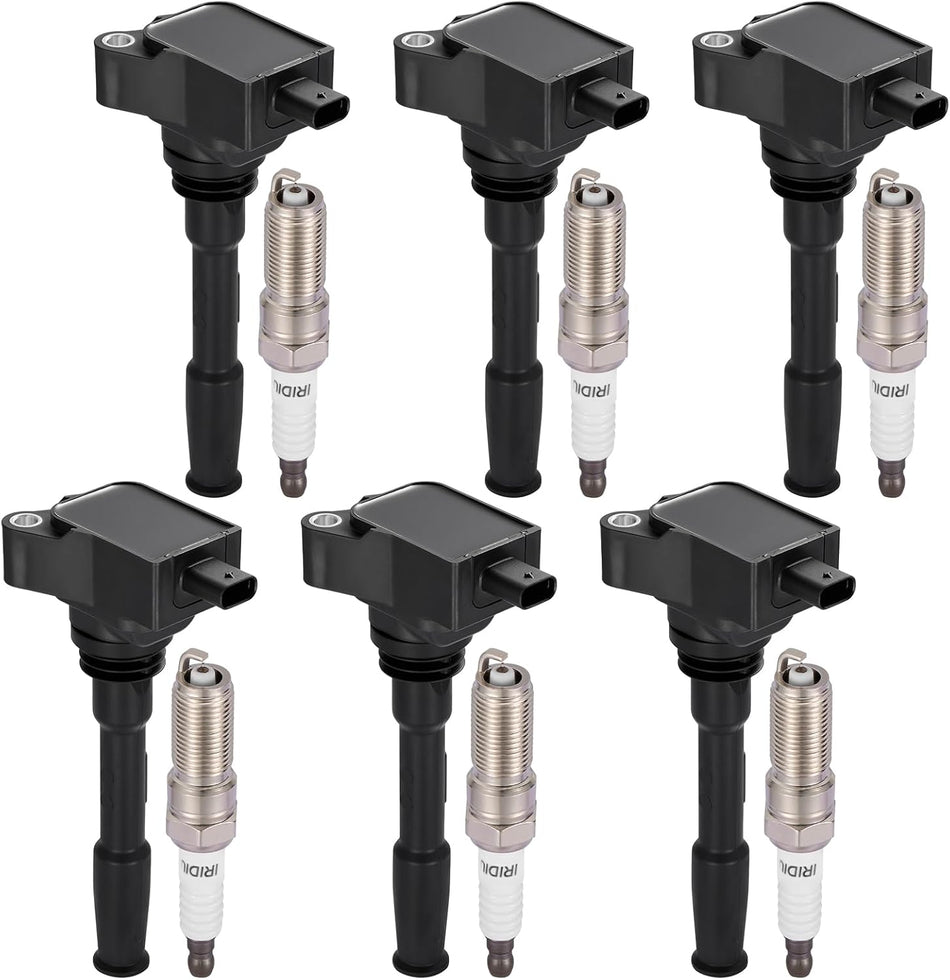 BDFHYK 6 Ignition Coil Pack UF827 and 6 Iridium Spark Plug 95927 Compatible with Edge Explorer F-150 Police Interceptor Utility, Compatible with Lincoln Aviator Nautilus Coil for JT4Z12029A KT4Z12029A