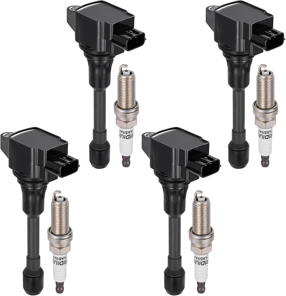 BDFHYK 4 Ignition Coil Pack UF719 and 4 Iridium Spark Plug 91187 Compatible with Nissan Versa 2012-2019, Versa Note 2014-2019 1.6L l4 Coil for C861 COP621 GN10648 5C1896