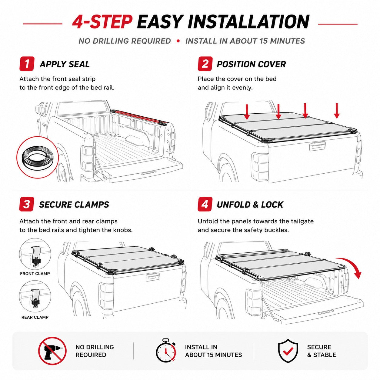 BDFHYK hard tri-fold truck bed cover folded access view