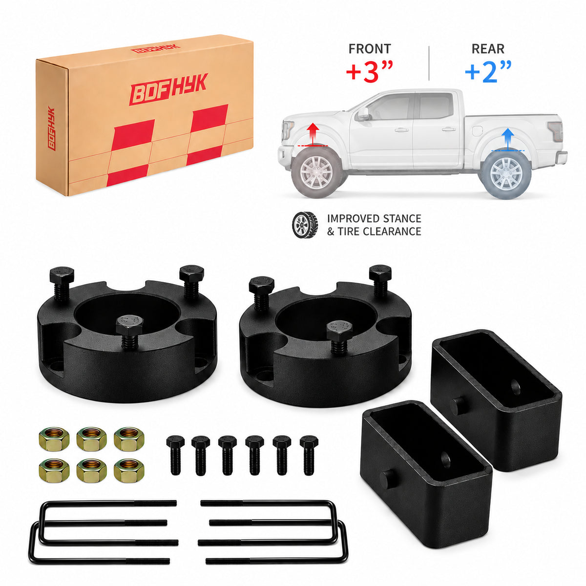 BDFHYK 3 inch front 2 inch rear leveling lift kit for Toyota Tacoma 1995-2004 6-lug