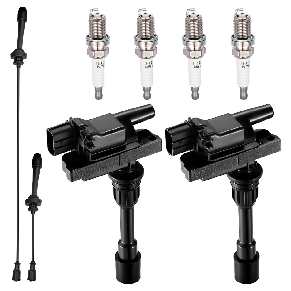 Ignition Coil UF407 and Spark Plugs 4504 with Wire Set 5659 for 2001-2003 Mazda Protege/Protege5 2.0L L4 | BDFHYK