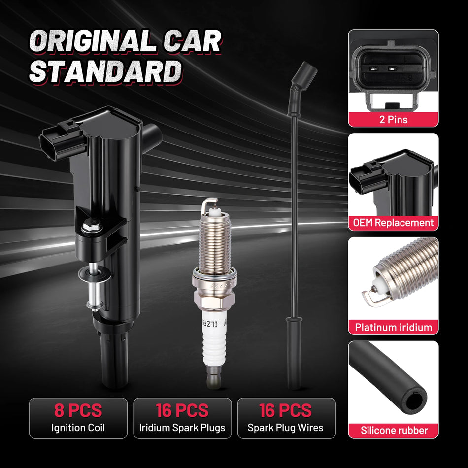 Ignition Coil UF601 and Spark Plugs SP1035 with Wire Set 9242077 for 2008-2013 Dodge Dakota/Durango 4.7L V8 | BDFHYK