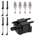 Ignition Coil UF403 and Spark Plugs SP1012 with Wire Set 9653 for 1995-2010 Dodge Neon/Stratus 2.4L L4, 2.0L L4 | BDFHYK