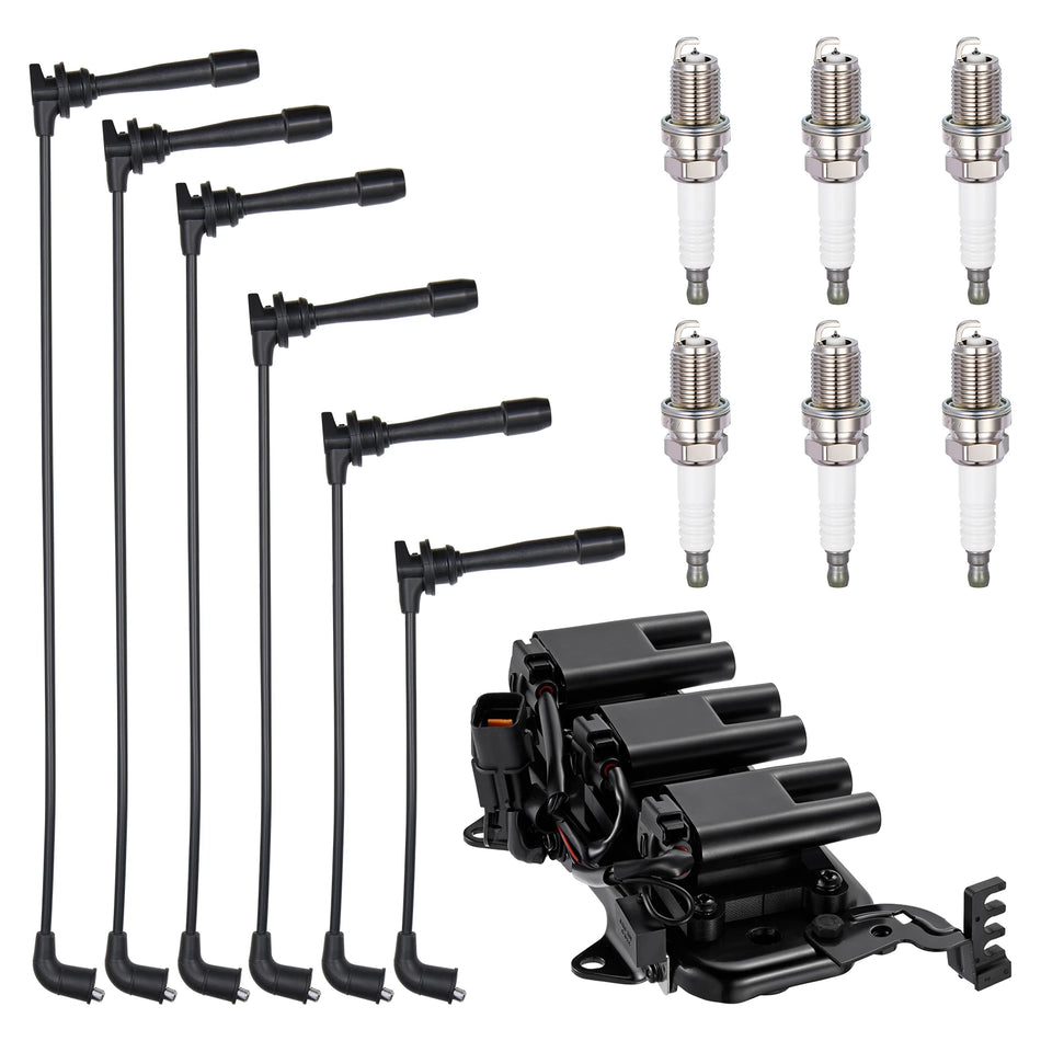 Ignition Coil SKIC320 and Spark Plugs 4503 with Wire Set 9667 for 2005-2010 Hyundai Tucson 2.7L V6 | BDFHYK