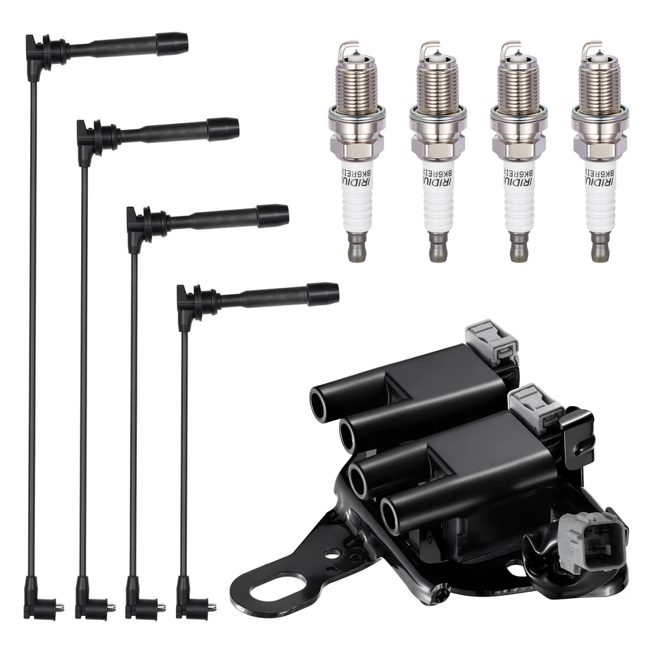 Ignition Coil UF593 and Spark Plugs SP1012 with Wire Set 9423 for 2003-2009 Kia Spectra/Spectra5 2.0L L4 | BDFHYK