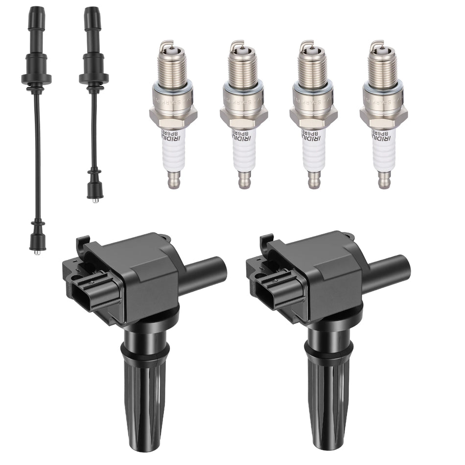 Ignition Coil UF285 and Spark Plugs SP1042 with Wire Set 9532 for 1999-2006 Hyundai Santa Fe/Sonata 2.4L L4 | BDFHYK